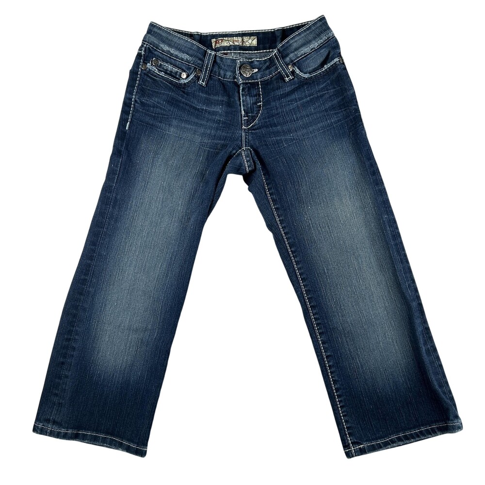BKE Stella Capri Jeans Womens 25 Blue Wash Low Rise Embellished Stretch Y2K